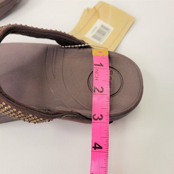 BROWN Size 8 Gold Crystal Women Sandals Wedge Heel Arch Support Comfy Flip Flops - Picture 8 of 15